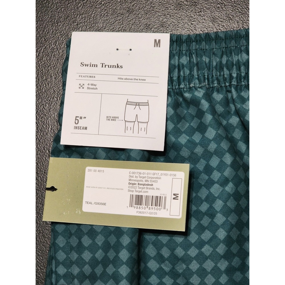 Goodfellow & Co Swim Trunks Checkerboard Geometric Print Medium Teal - Picture 7 of 9